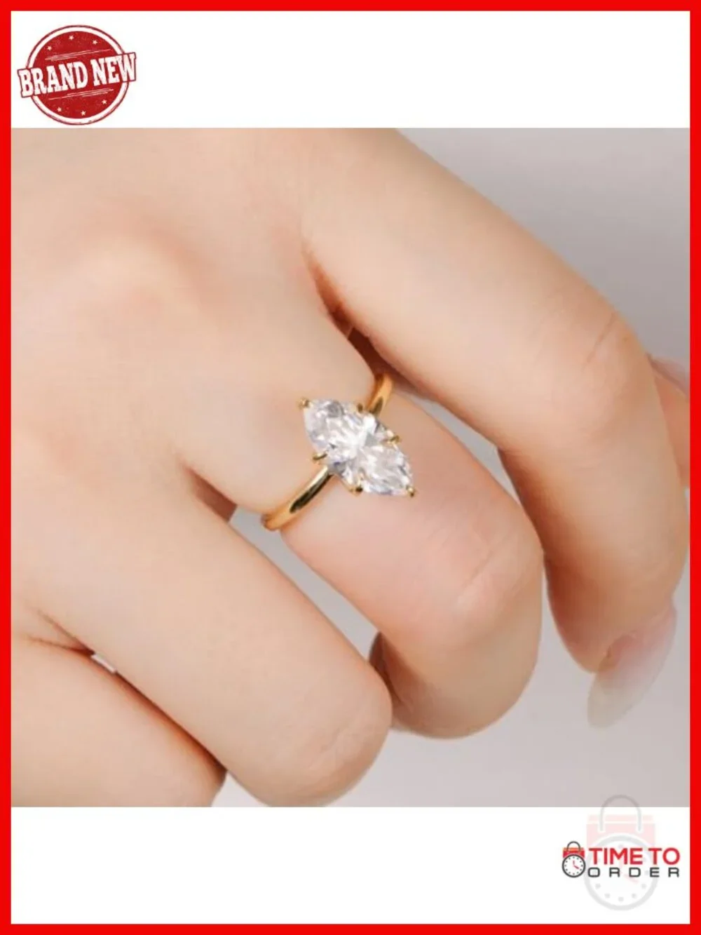 4CT Marquise Cut Moissanite Engagement Ring, 14K Gold Plated Solitaire, Size 8